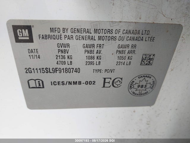 Chevrolet IMPALA LT 2015 2G1115SL9F9180740 Image 9