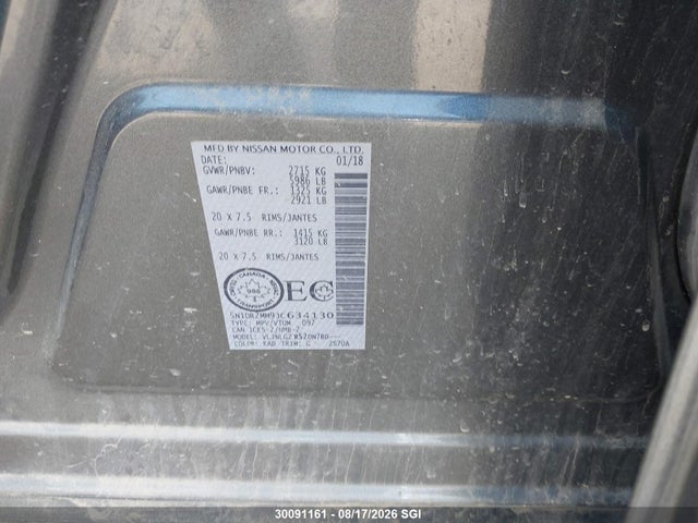 5N1DR2MM9JC634130 Nissan Pathfinder S/sv/sl/platinum