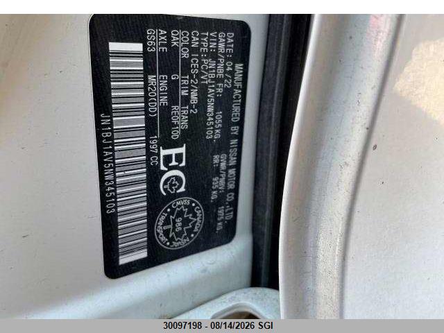 30097198 :رقم المزاد ، JN1BJ1AV5NW345103 vin ، 2022 Nissan Rogue Sport S مزاد بيع