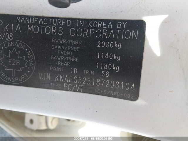 Продажа на аукционе авто 2008 Kia Rondo Lx/ex, vin: KNAFG525187203104, номер лота: 30097215