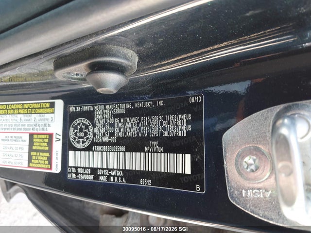 4T3BK3BB3EU095966 Toyota Venza Le/xle/limited