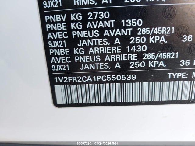 1V2FR2CA1PC550539 Volkswagen Atlas Sel Premium R-line