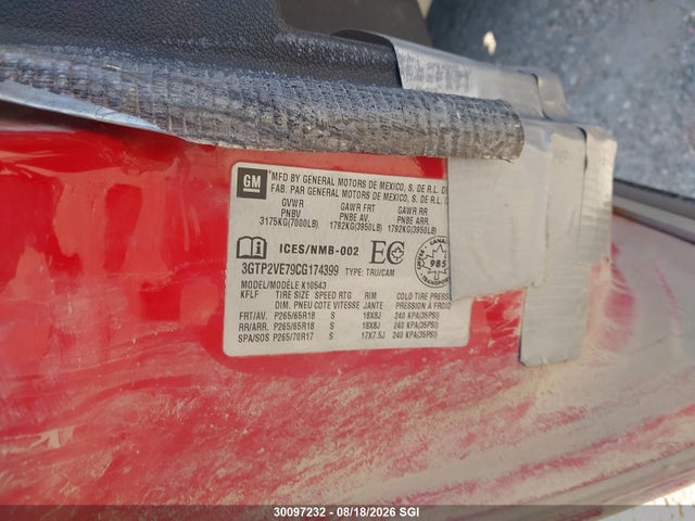 Aukcja sprzedaży 2012 Gmc Sierra K1500 Sle, vin: 3GTP2VE79CG174399, numer aukcji: 30097232