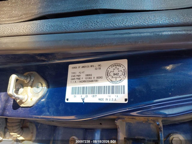 Продаж на аукціоні авто 2006 Honda Accord Se, vin: 1HGCM56326A807351, номер лоту: 30097238