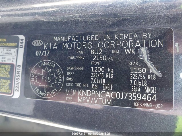 2018 Kia Sportage Ex მანქანა იყიდება აუქციონზე, vin: KNDPNCAC0J7359464, აუქციონის ნომერი: 30097312