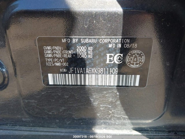 Subaru WRX 2019 JF1VA1A6XK9811109 Image 9