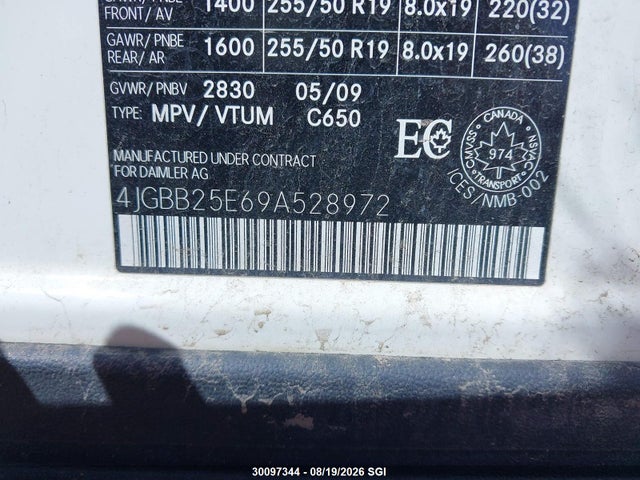 2009 Mercedes-benz Ml მანქანა იყიდება აუქციონზე, vin: 4JGBB25E69A528972, აუქციონის ნომერი: 30097344