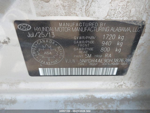 Продаж на аукціоні авто 2013 Hyundai Elantra Gls/limited, vin: 5NPDH4AE9DH387670, номер лоту: 30097350
