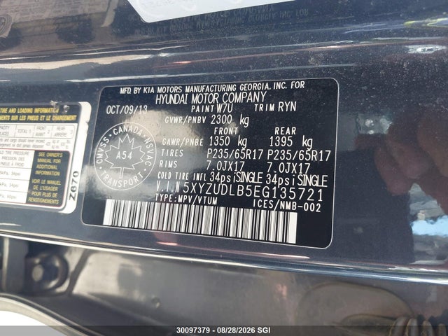 Продажа на аукционе авто 2014 Hyundai Santa Fe Sport, vin: 5XYZUDLB5EG135721, номер лота: 30097379