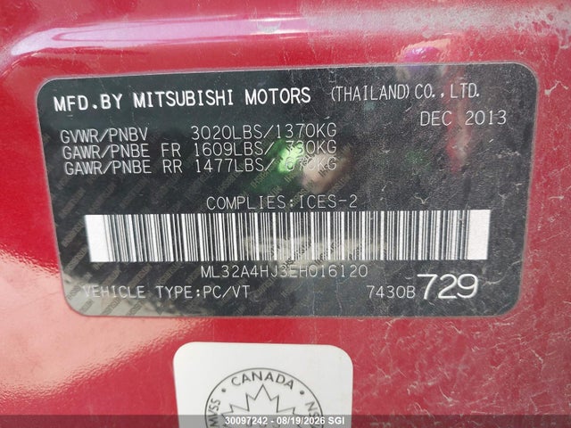 Mitsubishi MIRAGE ES 2014 ML32A4HJ3EH016120 Image 9