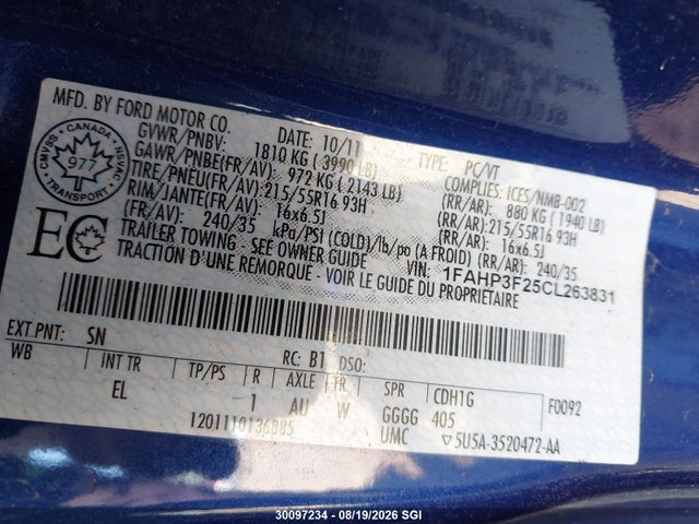Продажа на аукционе авто 2012 Ford Focus Se, vin: 1FAHP3F25CL263831, номер лота: 30097234