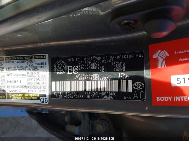 Aukcja sprzedaży 2005 Toyota Corolla Ce/le/s, vin: 2T1BR32E85C889975, numer aukcji: 30097112