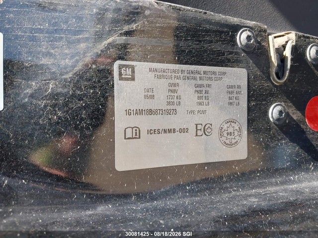Продаж на аукціоні авто 2008 Chevrolet Cobalt Sport, vin: 1G1AM18B687319273, номер лоту: 30081425