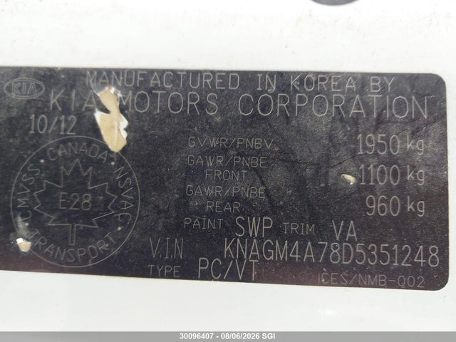 2013 Kia Optima Lx მანქანა იყიდება აუქციონზე, vin: KNAGM4A78D5351248, აუქციონის ნომერი: 30096407