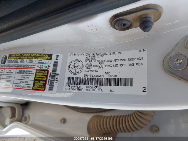 30097325 :رقم المزاد ، 5TFUY5F17FX422578 vin ، 2015 Toyota Tundra Double Cab Sr/double Cab Sr5 مزاد بيع