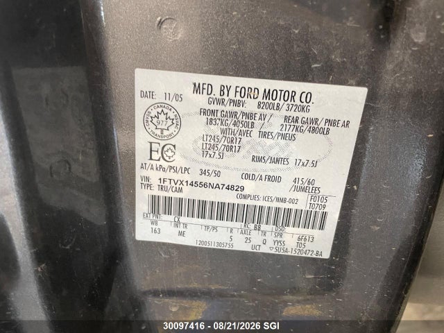 Auction sale of the 2006 Ford F150, vin: 1FTVX14556NA74829, lot number: 30097416