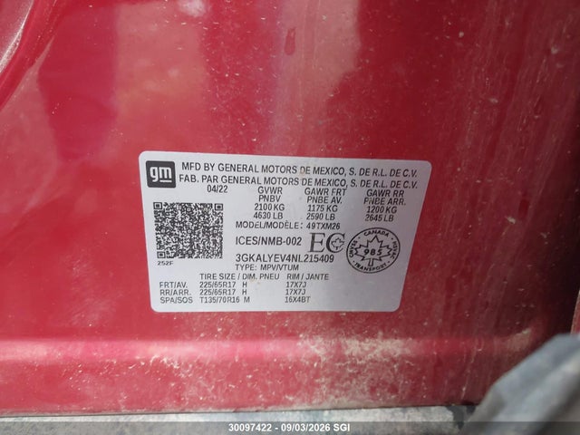30097422 :رقم المزاد ، 3GKALYEV4NL215409 vin ، 2022 Gmc Terrain مزاد بيع