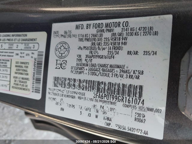3FA6P0T99GR161074 Ford FUSION SE