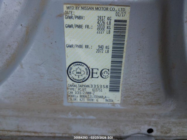 1N4AL3APXHN335358 Nissan Altima 2.5/s/sv/sl/sr