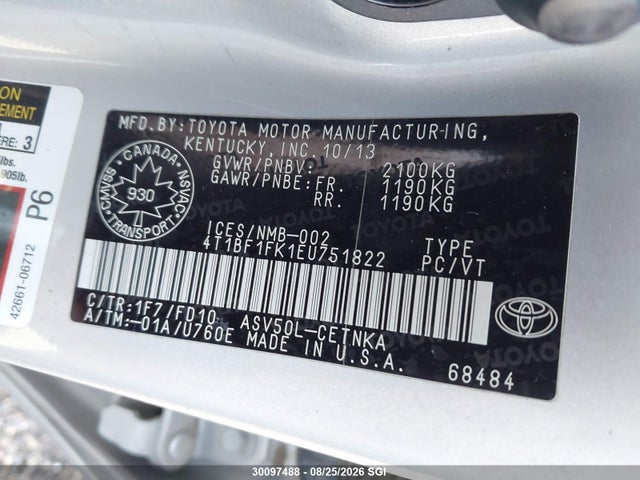 4T1BF1FK1EU751822 Toyota Camry L/se/le/xle
