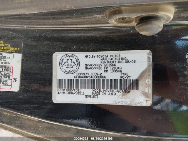 Продажа на аукционе авто 2004 Toyota Camry Solara Se/sle, vin: 4T1CA38P54U002866, номер лота: 30094522