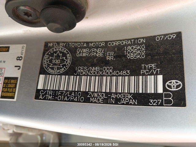 30095342 :رقم المزاد ، JTDKN3DUXA0040483 vin ، 2010 Toyota Prius مزاد بيع