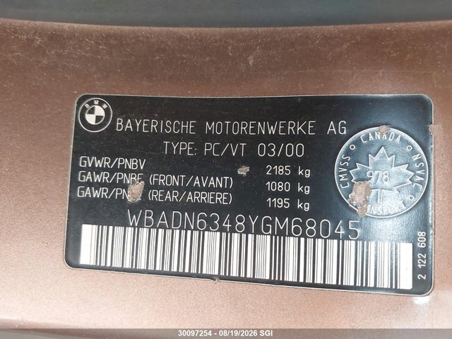 Auction sale of the 2000 Bmw 540 I Automatic, vin: WBADN6348YGM68045, lot number: 30097254