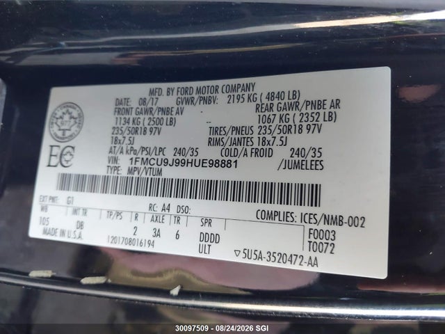 Ford Escape Titanium 2017 1FMCU9J99HUE98881 Image 9