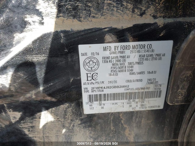 Ford EDGE SEL 2016 2FMPK4J92GBB28662 Image 9