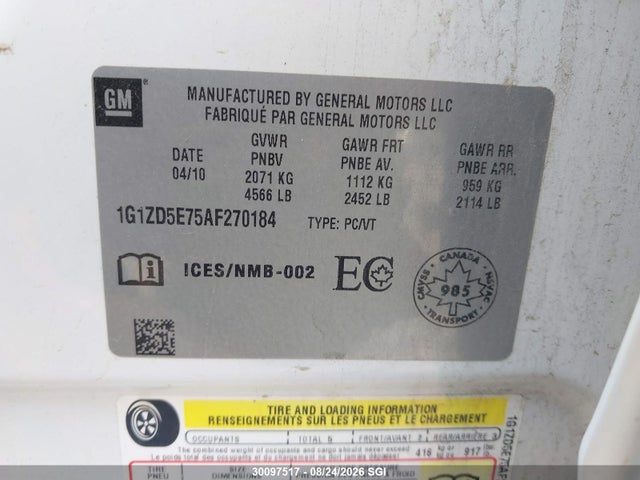 30097517 :رقم المزاد ، 1G1ZD5E75AF270184 vin ، 2010 Chevrolet Malibu 2lt مزاد بيع