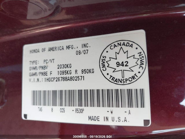 Продаж на аукціоні авто 2008 Honda Accord Ex, vin: 1HGCP26788A802571, номер лоту: 30096558