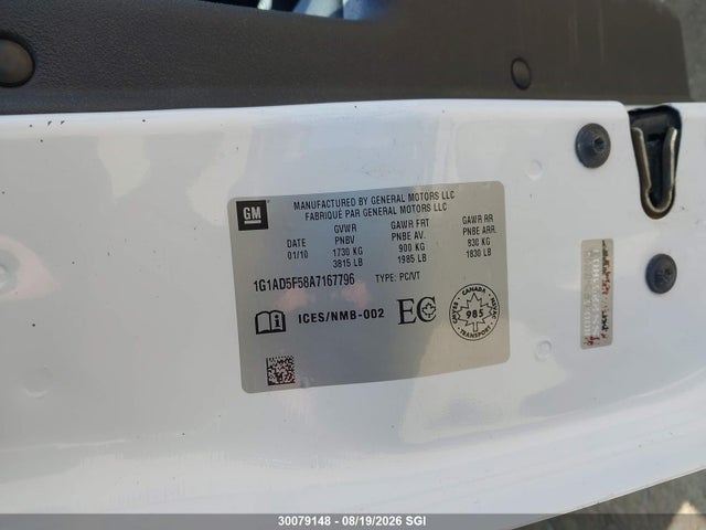 Продаж на аукціоні авто 2010 Chevrolet Cobalt 1lt, vin: 1G1AD5F58A7167796, номер лоту: 30079148