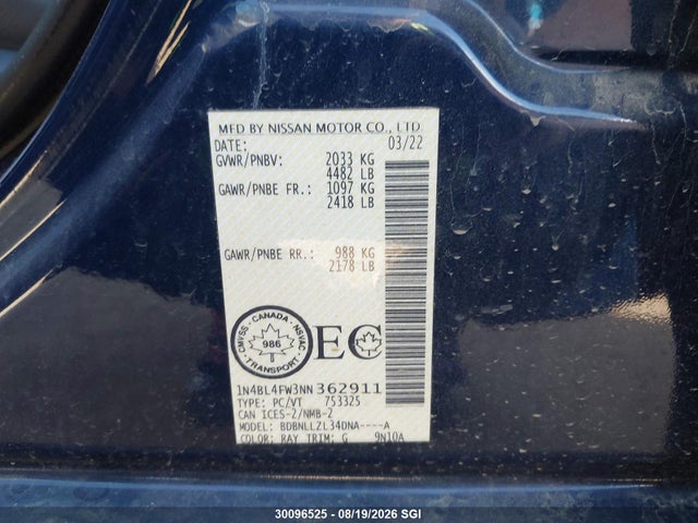 Nissan Altima Platinum 2022 1N4BL4FW3NN362911 Image 9