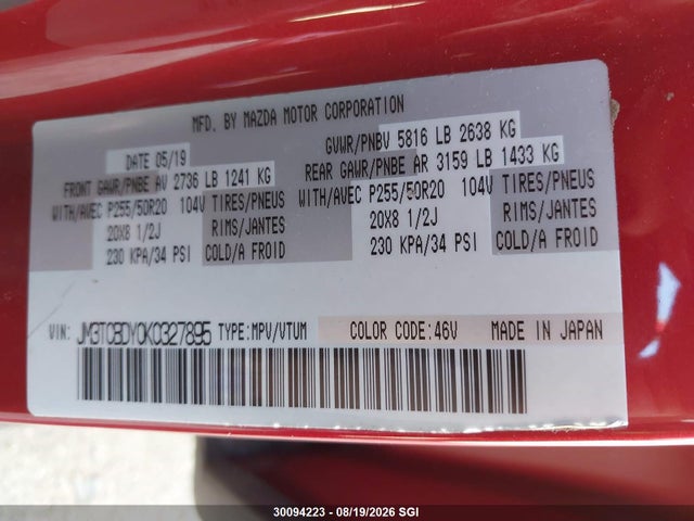 JM3TCBDY0K0327895 Mazda Cx-9 Grand Touring
