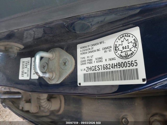 Продажа на аукционе авто 2004 Honda Civic Si, vin: 2HGES16824H900565, номер лота: 30097559
