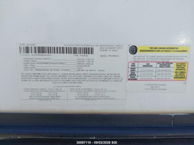 Keystone Passport 2022 4YDTPPK26NK414523 Image 9
