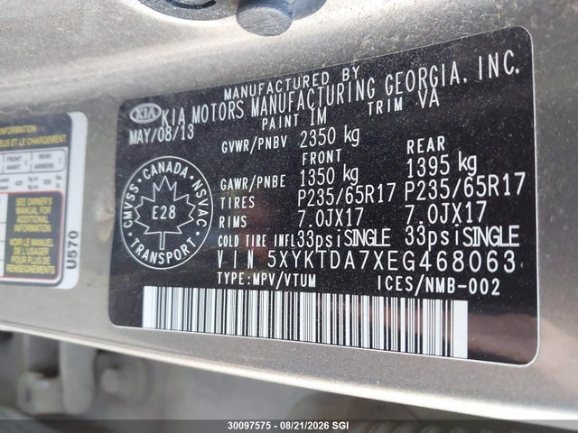 KIA SORENTO LX 2014 5XYKTDA7XEG468063 Image 9