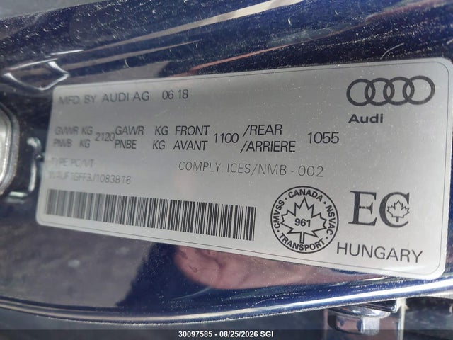 Audi S3 Prestige 2018 WAUF1GFF3J1083816 Image 9