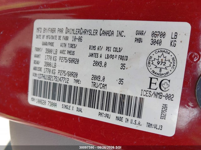 Продаж на аукціоні авто 2007 Dodge Ram 1500 St/slt, vin: 1D7HU18217S147712, номер лоту: 30097590