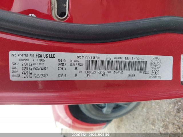 Продажа на аукционе авто 2015 Dodge Journey Sxt/limited, vin: 3C4PDCCG9FT752126, номер лота: 30097592