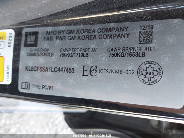 30097595 :رقم المزاد ، KL8CF6SA1LC447453 vin ، 2020 Chevrolet Spark 2lt مزاد بيع