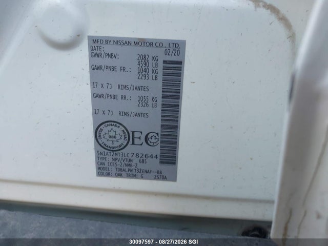 5N1AT2MT3LC782644 Nissan Rogue S/sl/sv