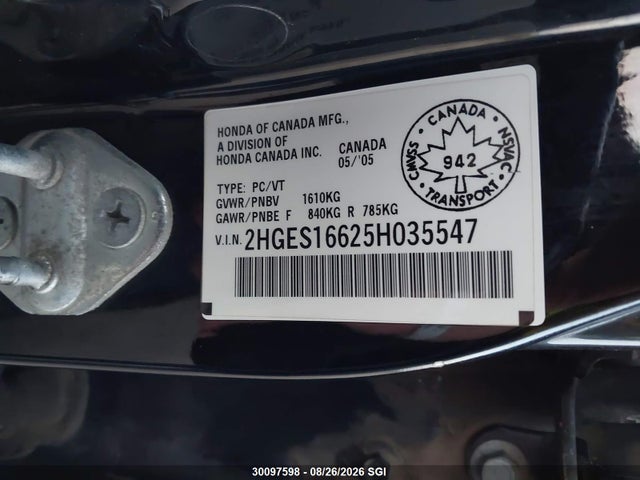 Продаж на аукціоні авто 2005 Honda Civic Lx, vin: 2HGES16625H035547, номер лоту: 30097598