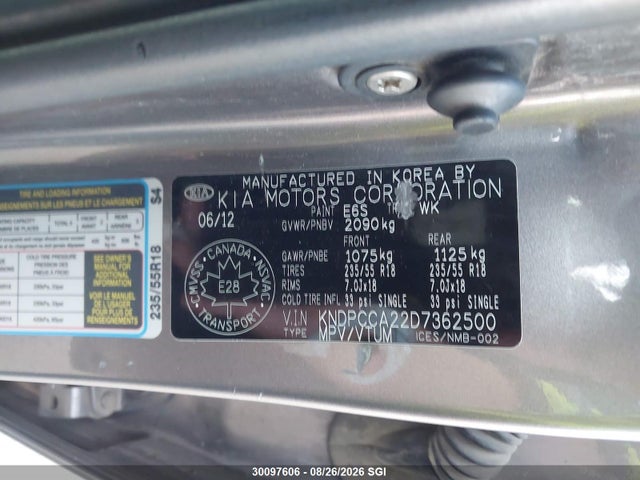 Продажа на аукционе авто 2013 Kia Sportage Ex, vin: KNDPCCA22D7362500, номер лота: 30097606