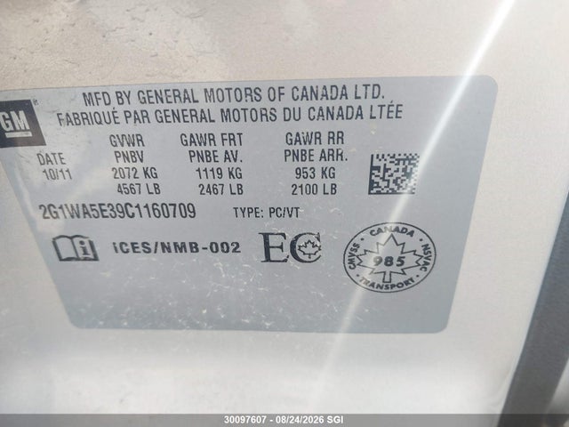 2012 Chevrolet Impala Ls მანქანა იყიდება აუქციონზე, vin: 2G1WA5E39C1160709, აუქციონის ნომერი: 30097607