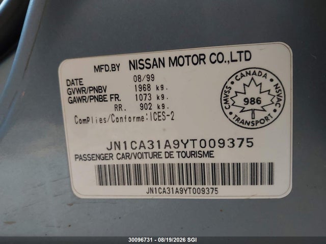 Продажа на аукционе авто 2000 Nissan Maxima Gle/gxe/se, vin: JN1CA31A9YT009375, номер лота: 30096731