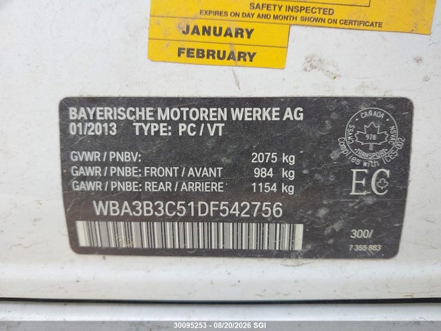 30095253 :رقم المزاد ، WBA3B3C51DF542756 vin ، 2013 Bmw 328 Xi مزاد بيع