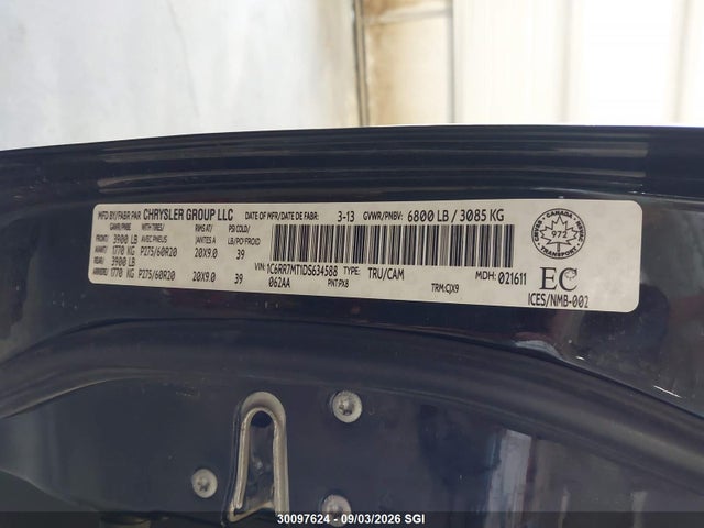 30097624 :رقم المزاد ، 1C6RR7MT1DS634588 vin ، 2013 Ram 1500 Sport مزاد بيع