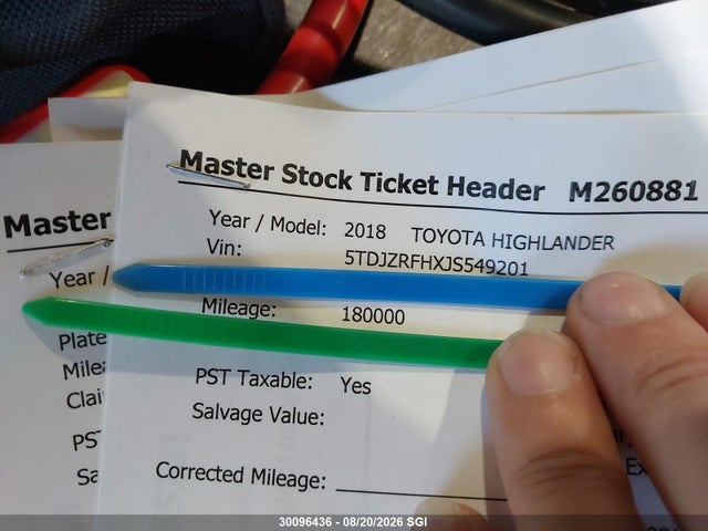 Продажа на аукционе авто 2018 Toyota Highlander Se/xle, vin: 5TDJZRFHXJS549201, номер лота: 30096436
