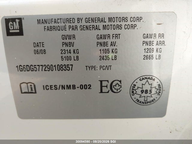 30094590 :رقم المزاد ، 1G6DG577290108357 vin ، 2009 Cadillac Cts مزاد بيع